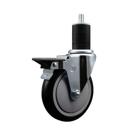 Service Caster 5'' Black Poly Swivel 1-3/4'' Expanding Stem Caster with Brake SCC-EX20S514-PPUB-BLK-PLB-134